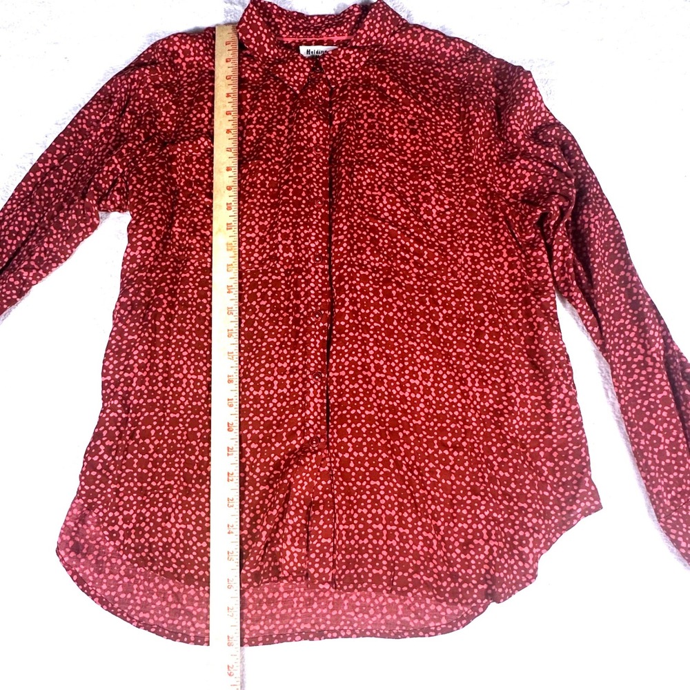 Holding Horses Button Down Shirt Women 12 Red Pink Dot Print Long Sleeve Rayon
